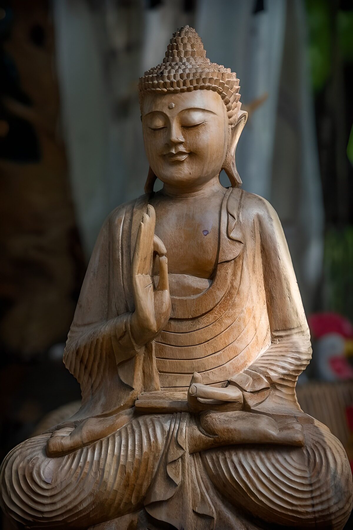 OCUK85836: Serene Wooden Buddha Statue