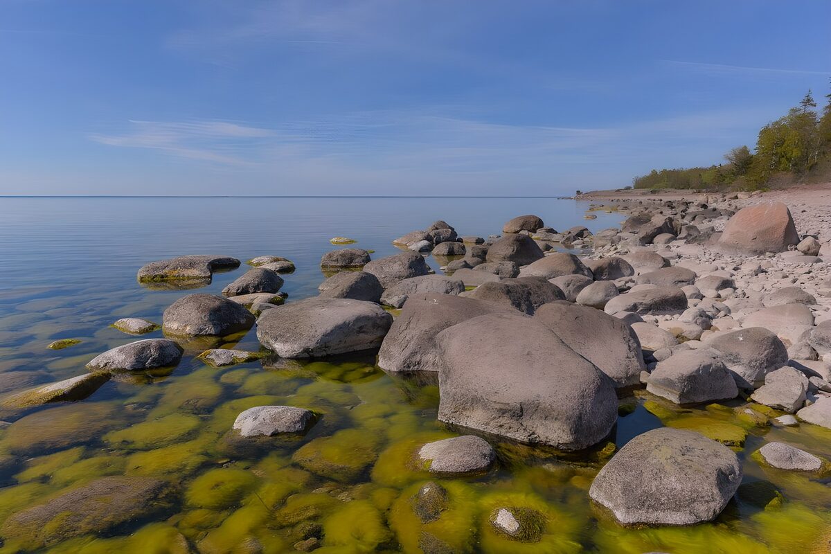 OCUK27028: Tranquil Shoreline with Rocks and Calm Waters