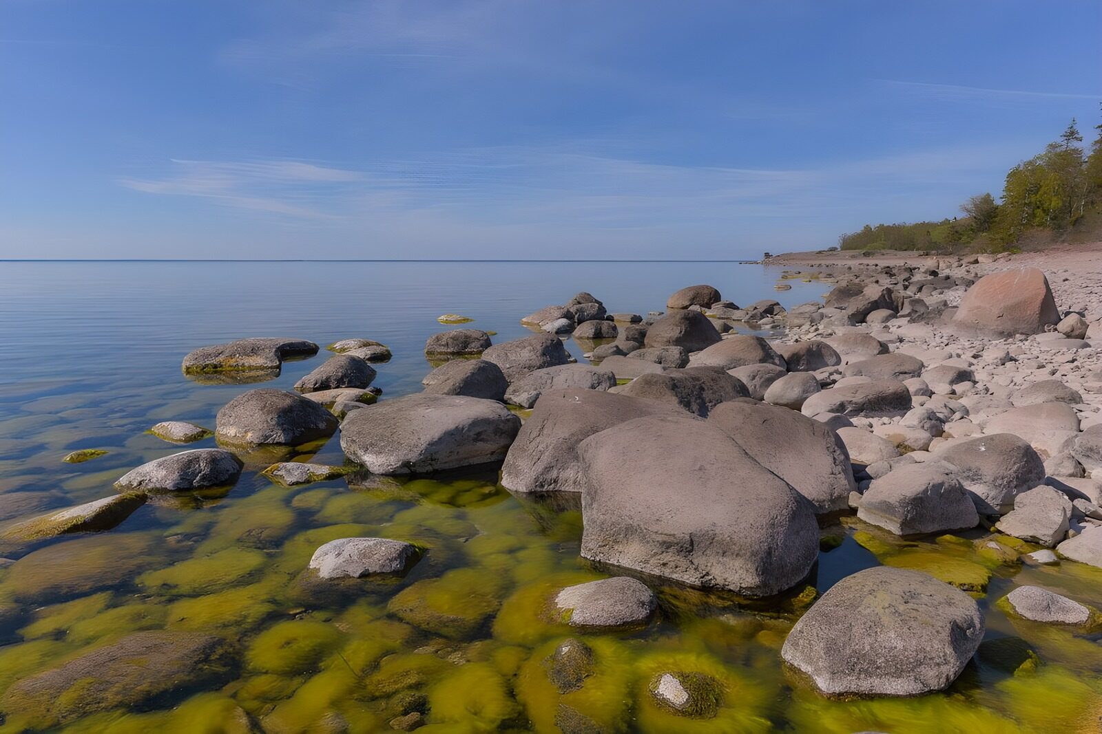 OCUK27028: Tranquil Shoreline with Rocks and Calm Waters
