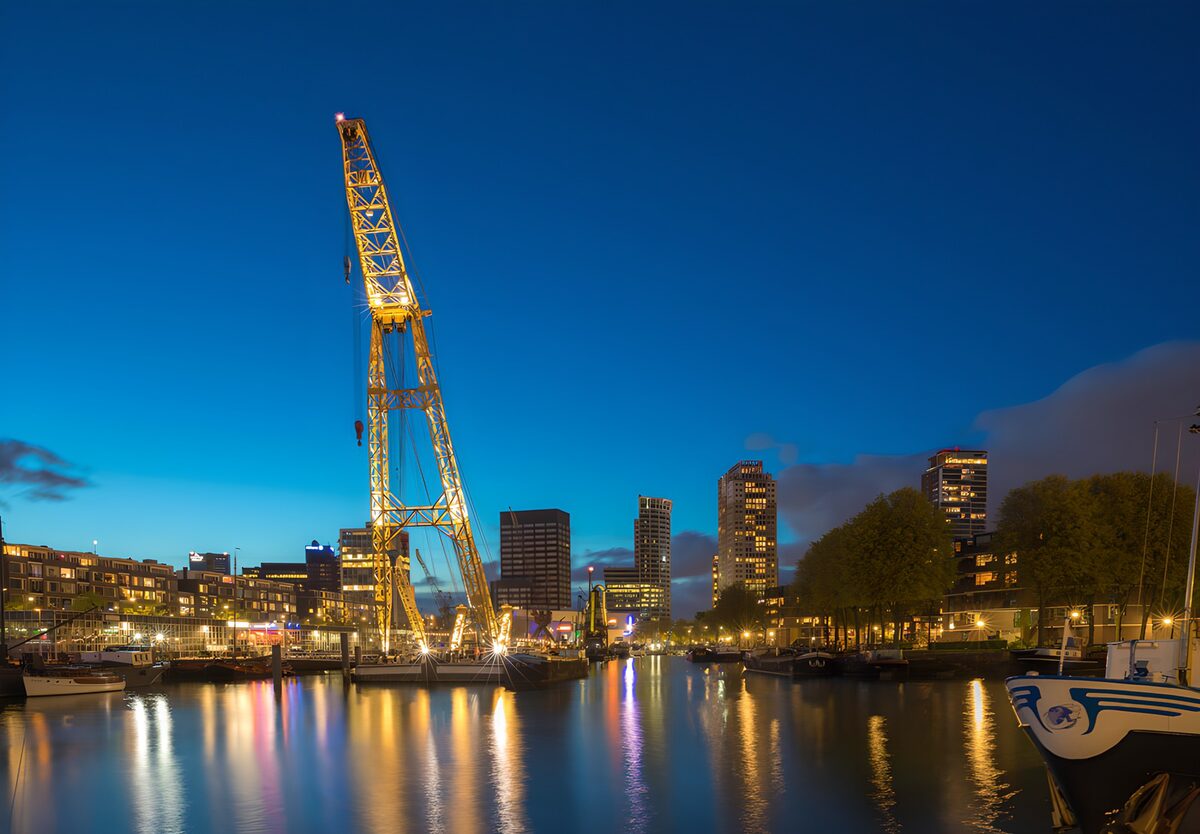OCUK36196: Illuminated Crane by the Water