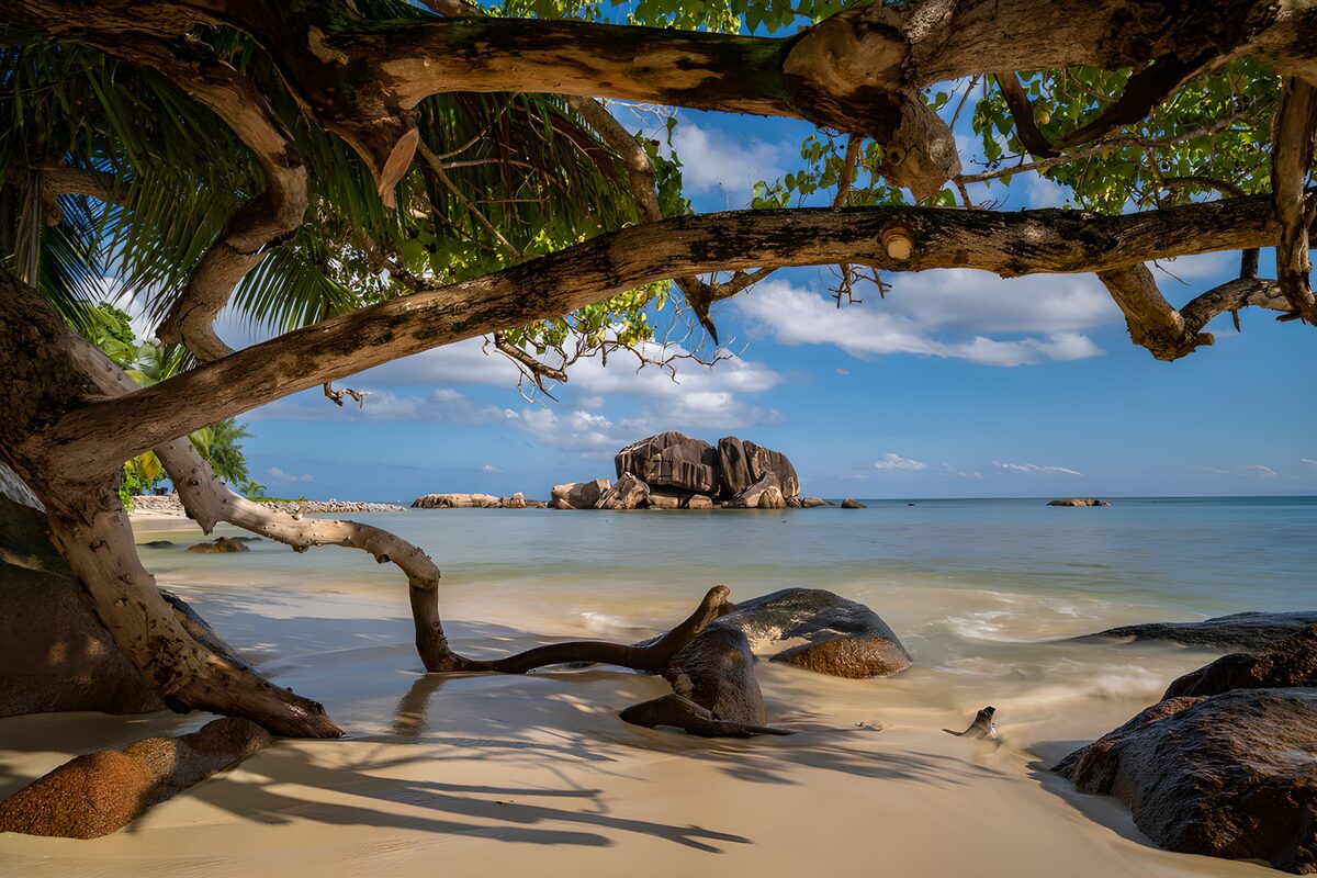 OCUK79738: Serene Beach View with Rocky Outcrop