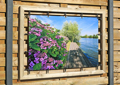 Floating canvas in a visible wooden frame